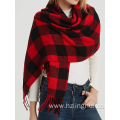 Winter Soft warm plaid knitted scarf with tassel